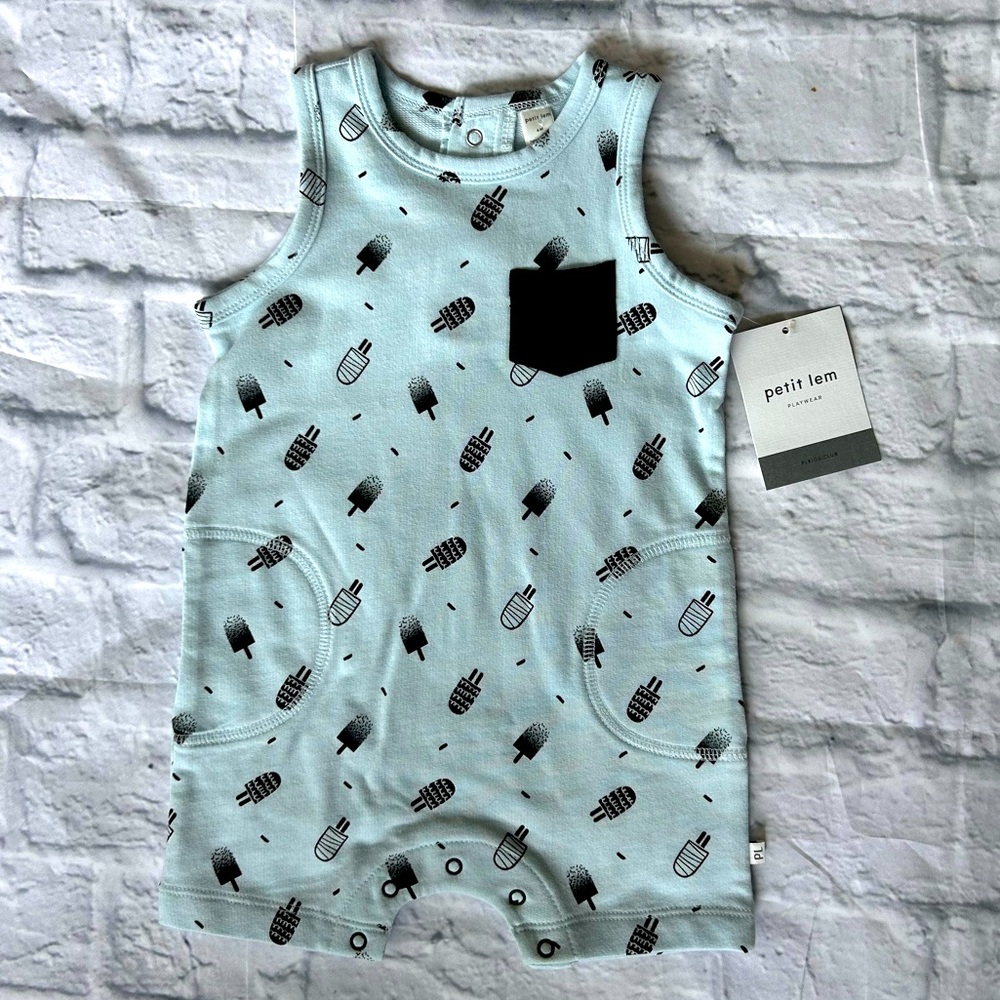 Petit Lem baby blue romper with summer popsicles NWT